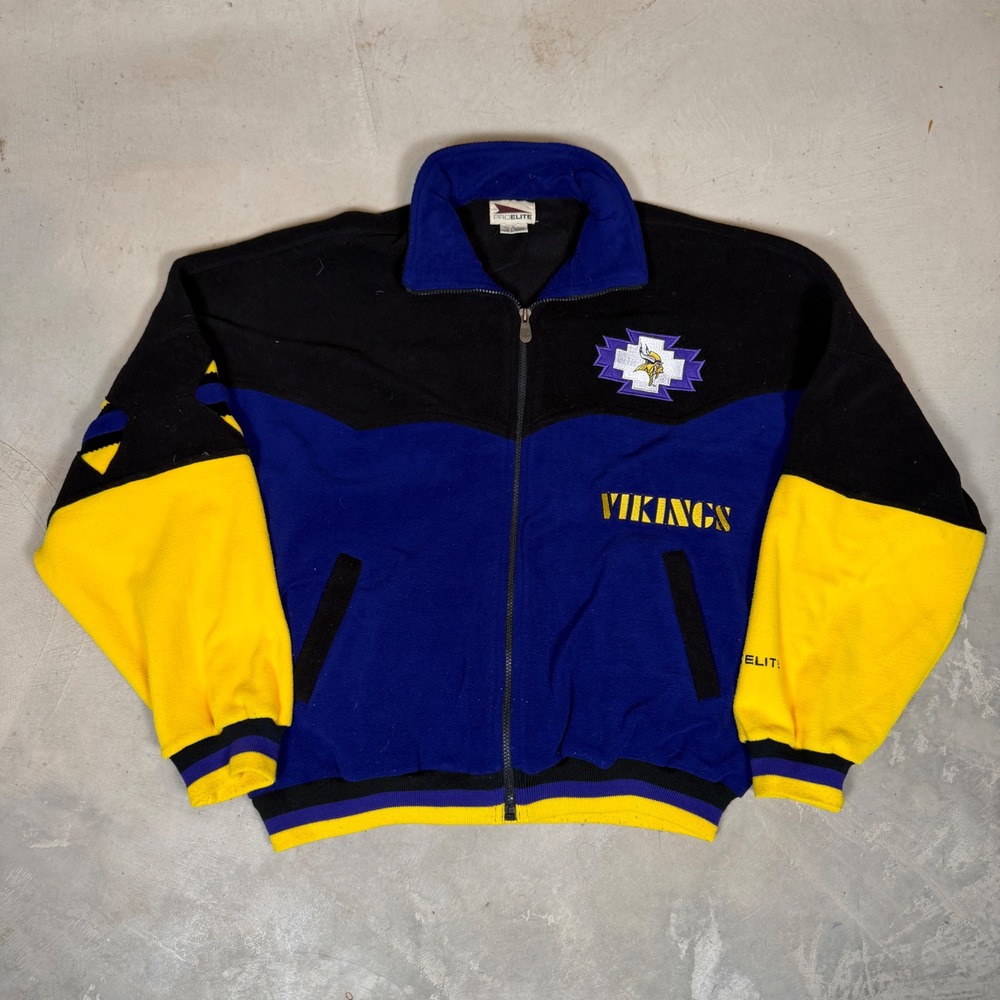 Vintage Pro Elite Minnesota Vikings Aztec Fleece Jacket Large Purple Yellow NFL